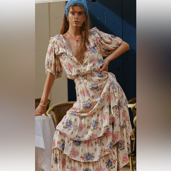 New Spell Floral Boho Maxi dress SZ XS Cream Cottage - Picture 2 of 16